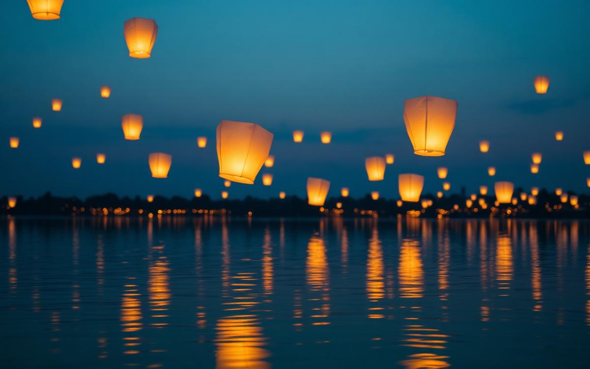 A lantern release by the lake